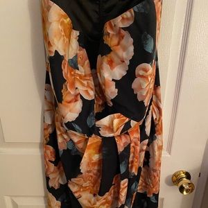 Beautiful cocktail length strapless floral dress